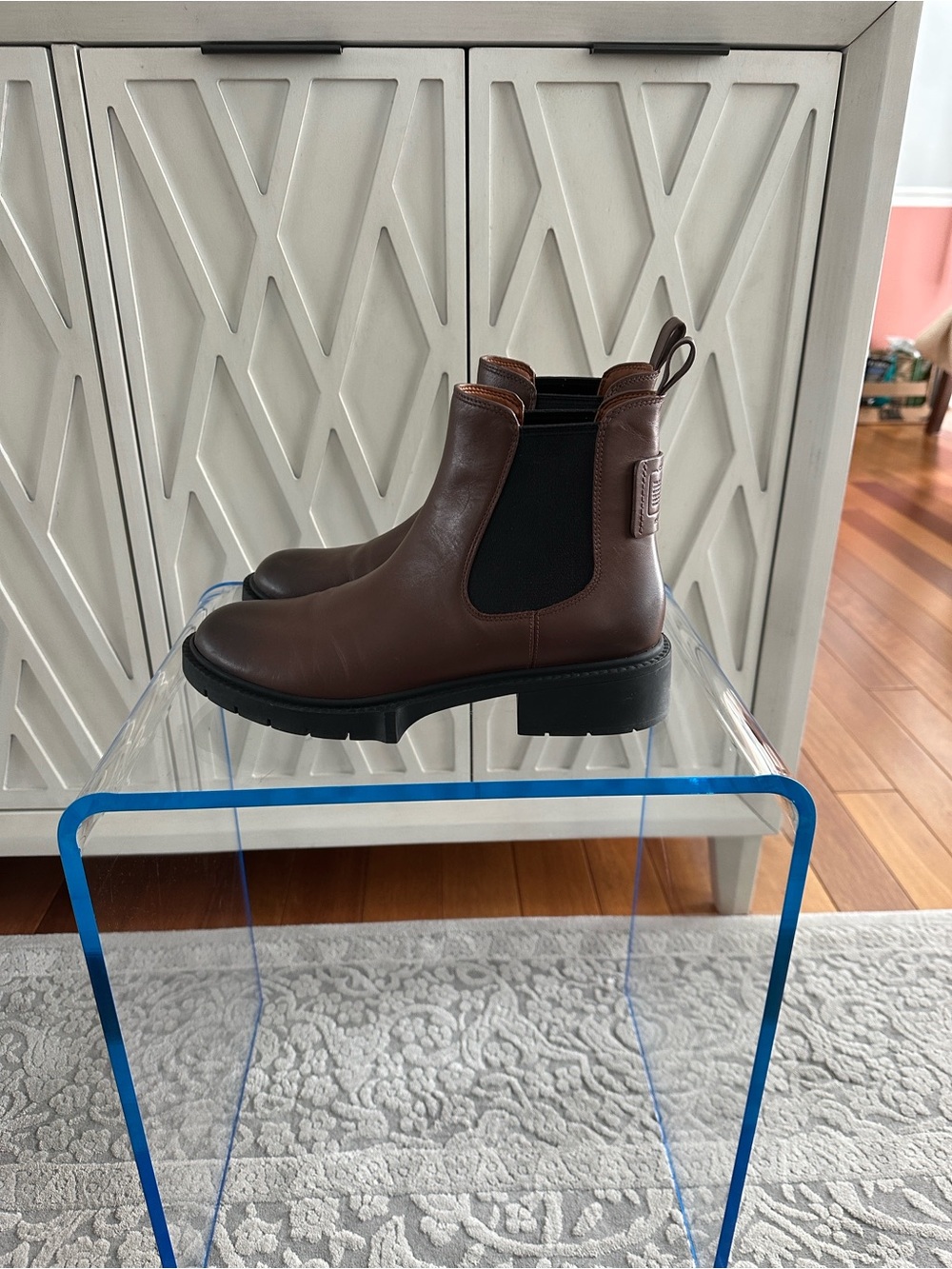 Coach Brown Leather Chukka Boots with Black Elastic Panels
